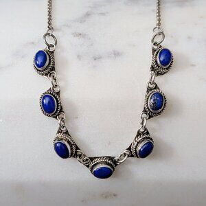 Vintage Sterling Silver Lapis Lazuli Link Necklace 18"